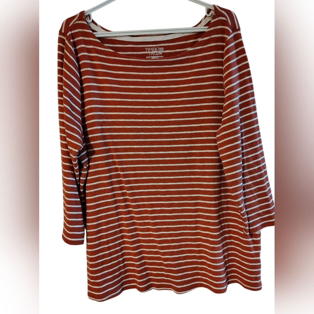 Time and Tru Rust & White Striped 3/4 Sleeve Top | Size 3X (22). plus size